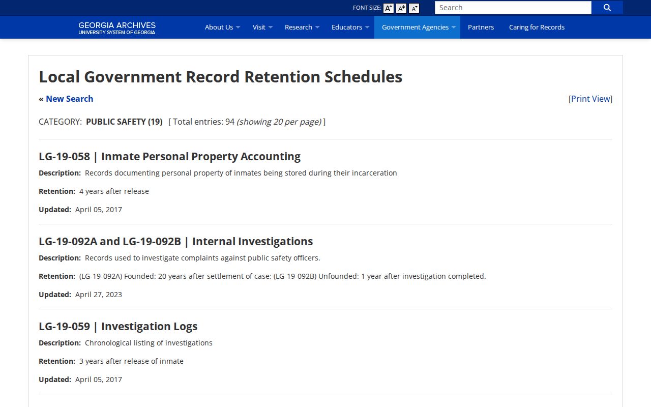 Georgia Archives jail booking-record retention schedule relevant to Jones County